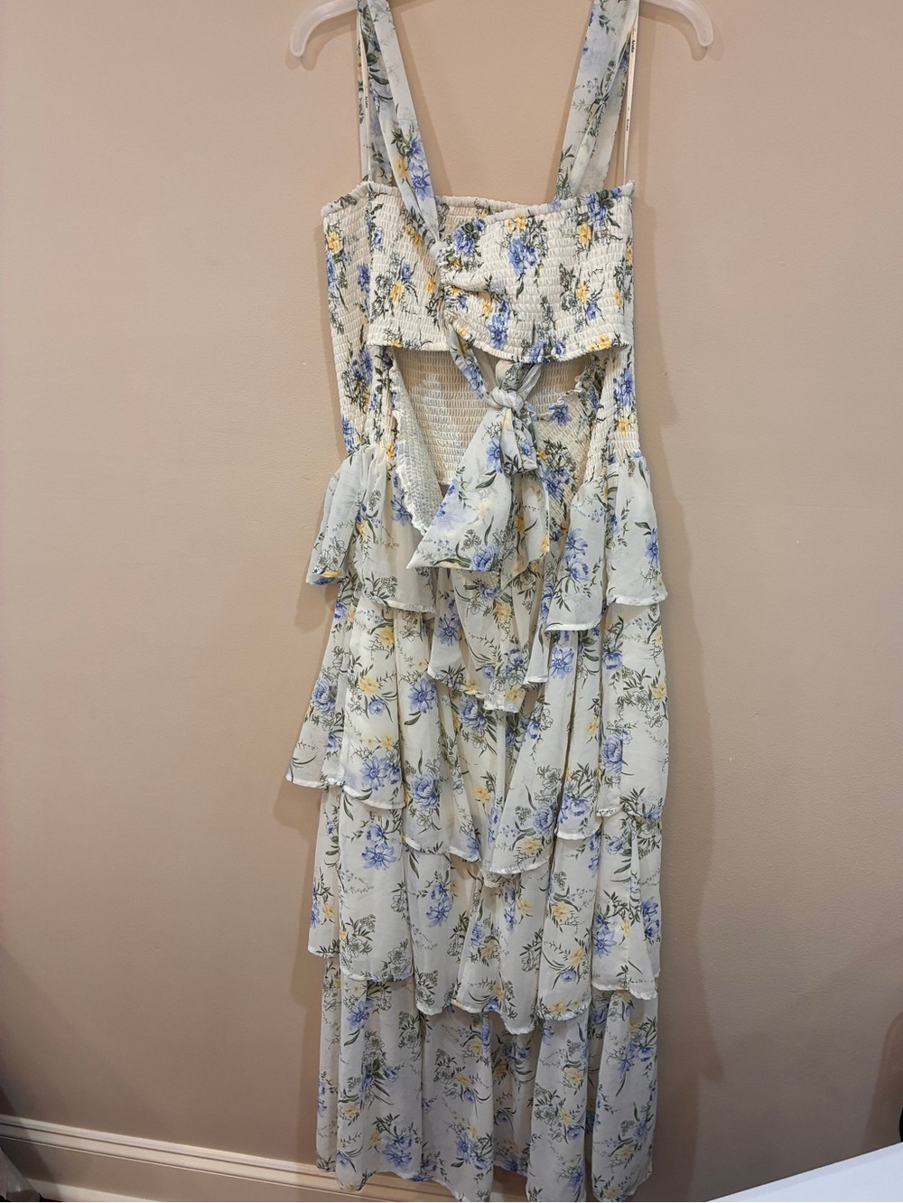 Tiered Maxi Dress with Light Blue and Yellow Floral details - Picture 2 of 7